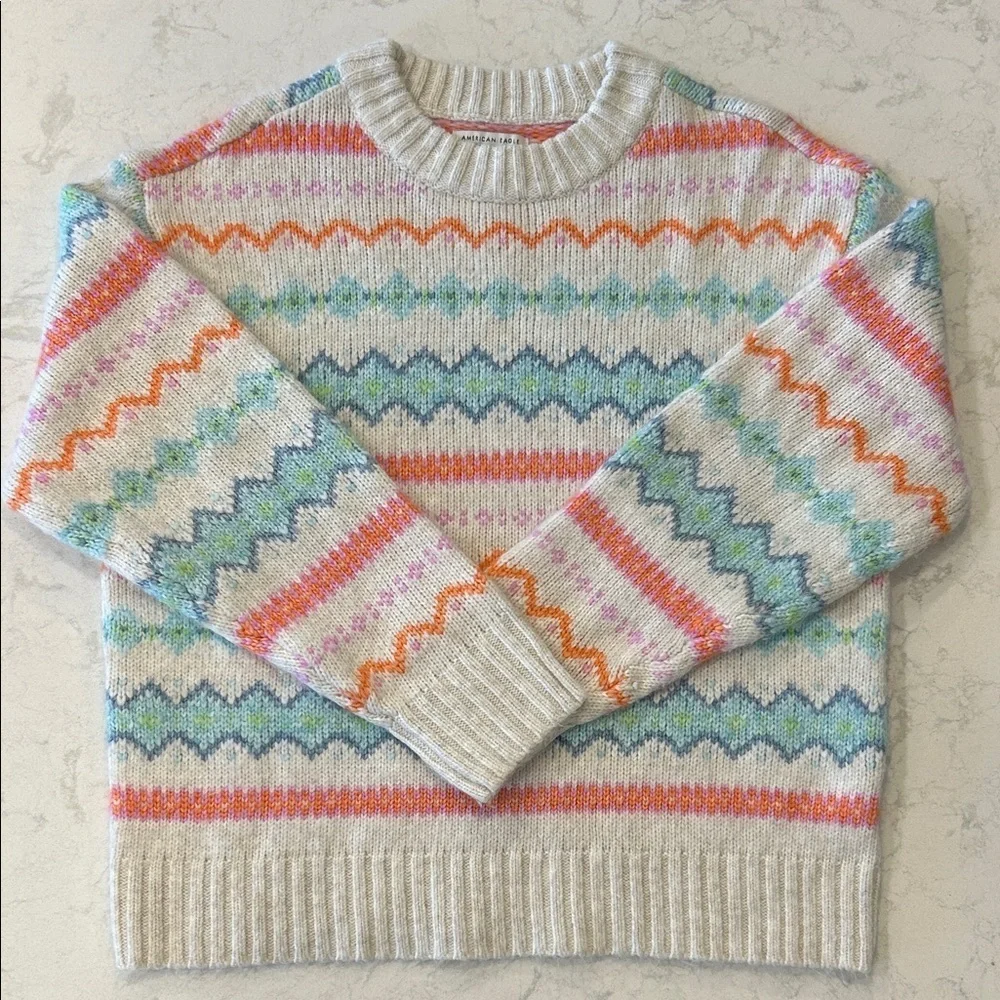 AE American Eagle Oversized Fair Isle Clean Girl Crewneck Sweater S Small